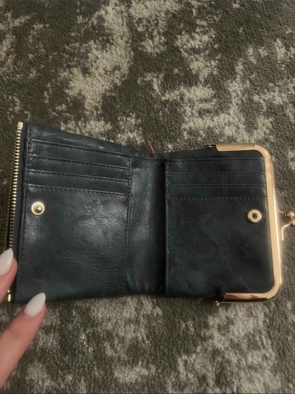 Classic Blue Leather Wallet with Gold Trim